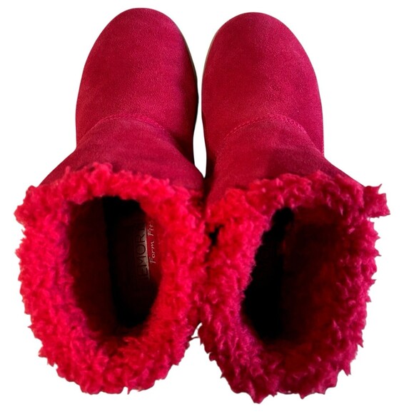 Skechers Go Walk Suede Faux Fru Boots Red Slip On Ankle Bootie Womens Size 7 - Picture 6 of 15